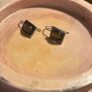 Vintage Silver tone and Brown Stone Earrings